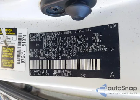 2007 Toyota Sienna Xle Limited z USA, uszkodzony, nr VIN 5TDBK22C47S001309